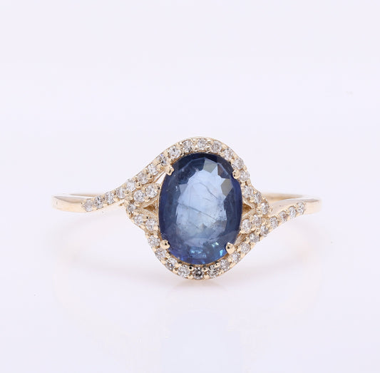 1.46 Ct Oval Mixed Cut Natural Sapphire 14K Gold Ring