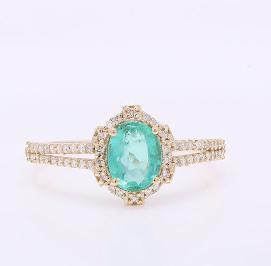 1.02 Ct Oval Mixed Cut Natural Emerald 14K Gold Ring