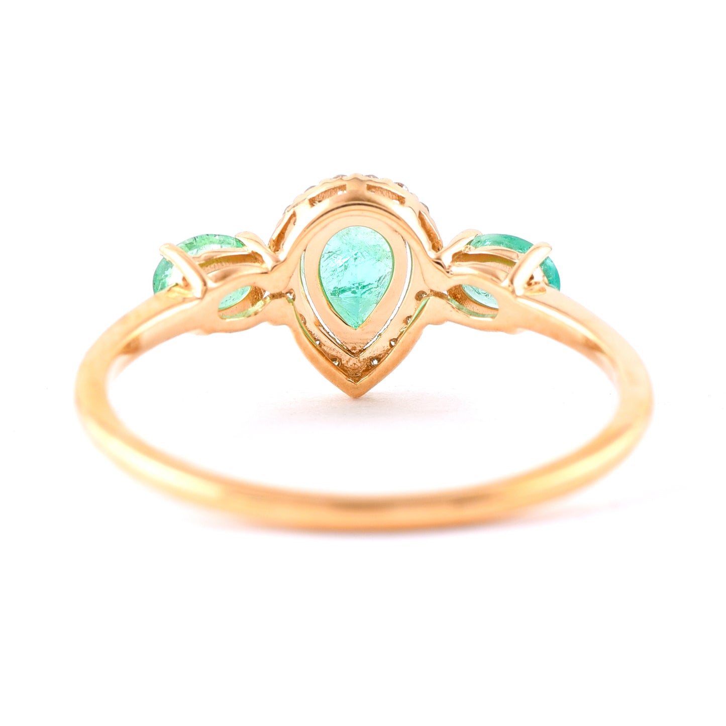 0.85 Ct Pear Mixed Cut, Oval Mixed Cut Natural Emerald 14K Gold Ring