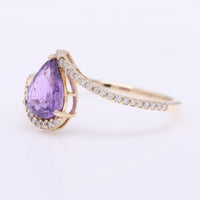 1.42 Ct Pear Mixed Cut Natural Purple Sapphire 14K Gold Ring