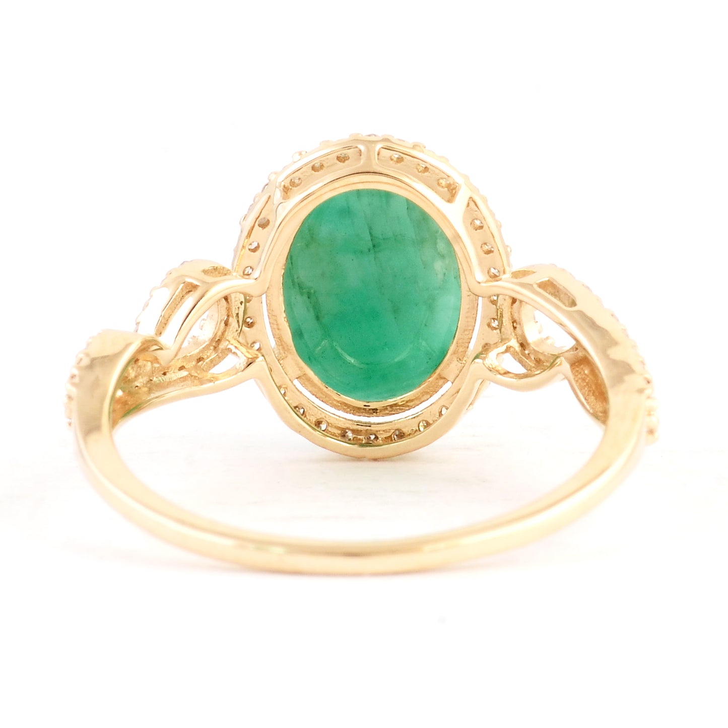 2.70 Ct Oval Carving Natural Beryl Emerald 14K Gold Ring