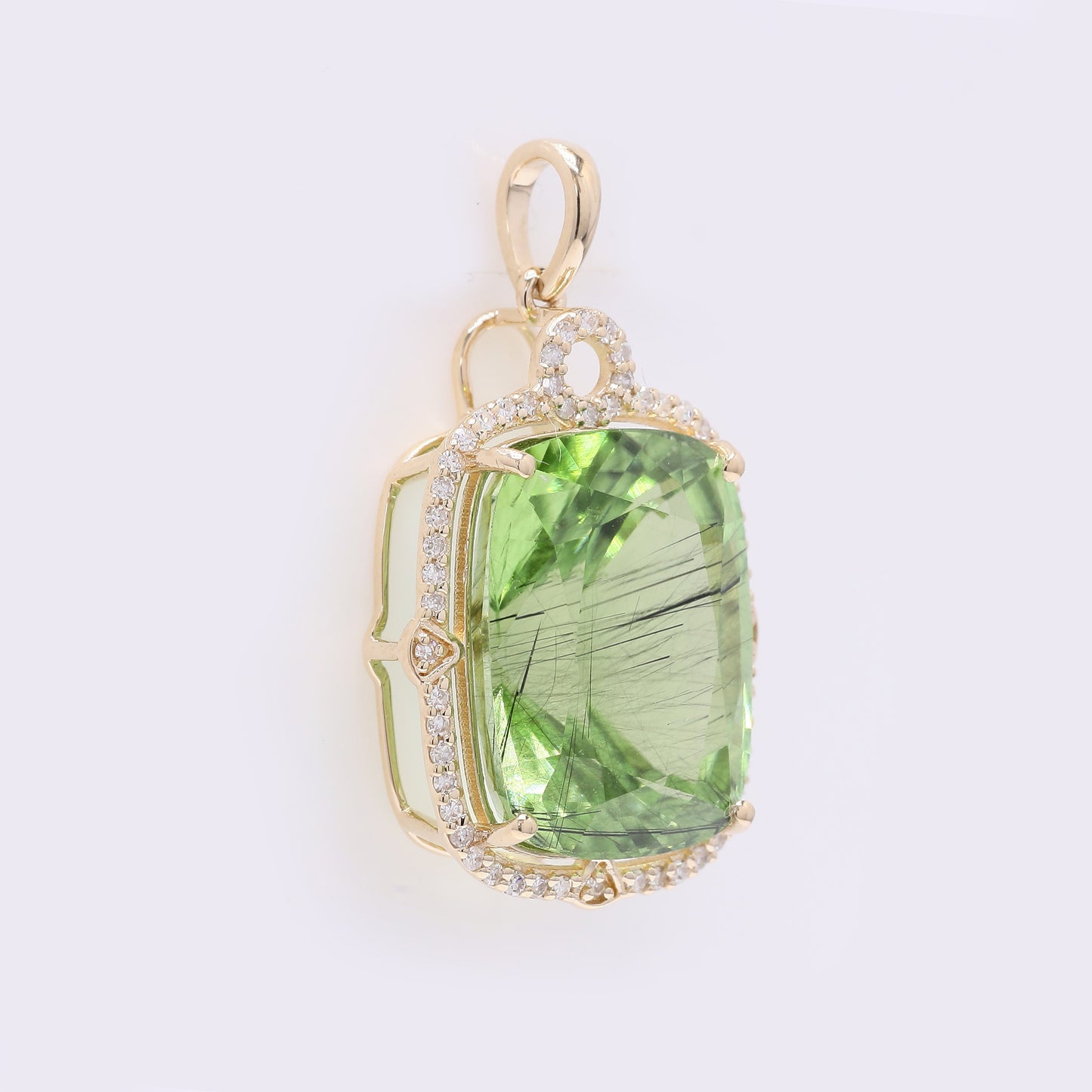 11.85 Ct Cushion Mixed Cut Natural Peridot 14K Gold Pendant
