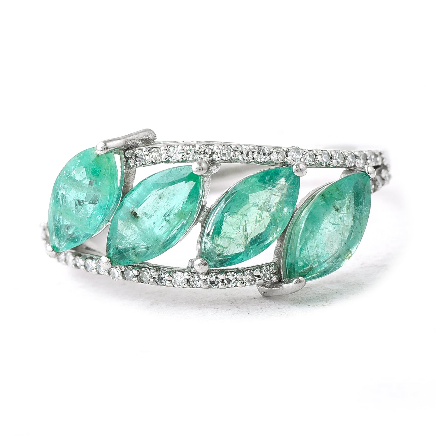 3.63 Ct Marquise Mixed Cut Natural Emerald 950 Platinum Ring