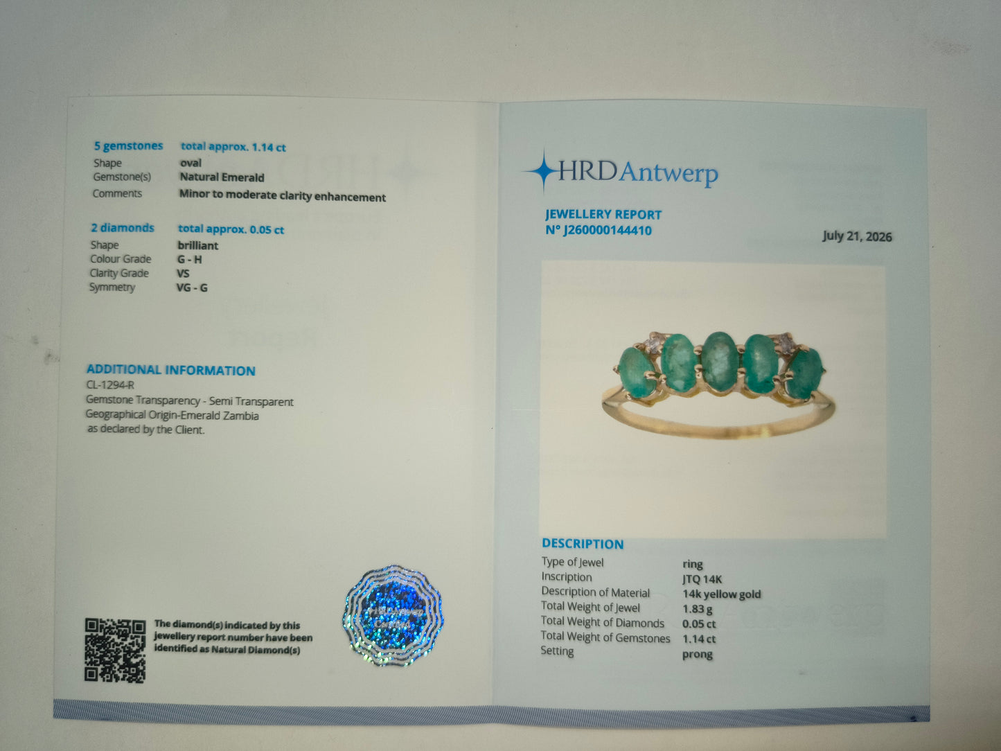 1.19 Ct Oval Natural Emerald 14K Gold Ring