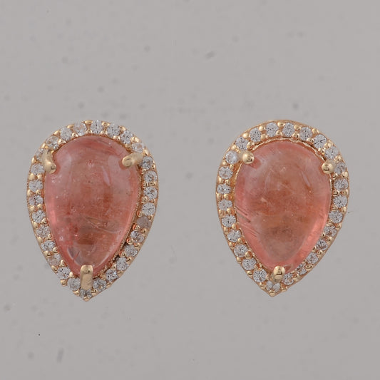 4.02 Ct Pear Pink Tourmaline 9K Gold Earrings