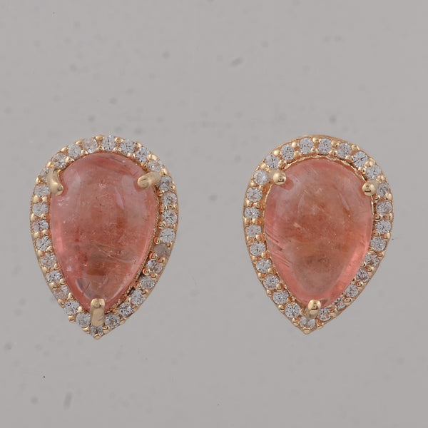 4.02 Ct Pear Pink Tourmaline 9K Gold Earrings