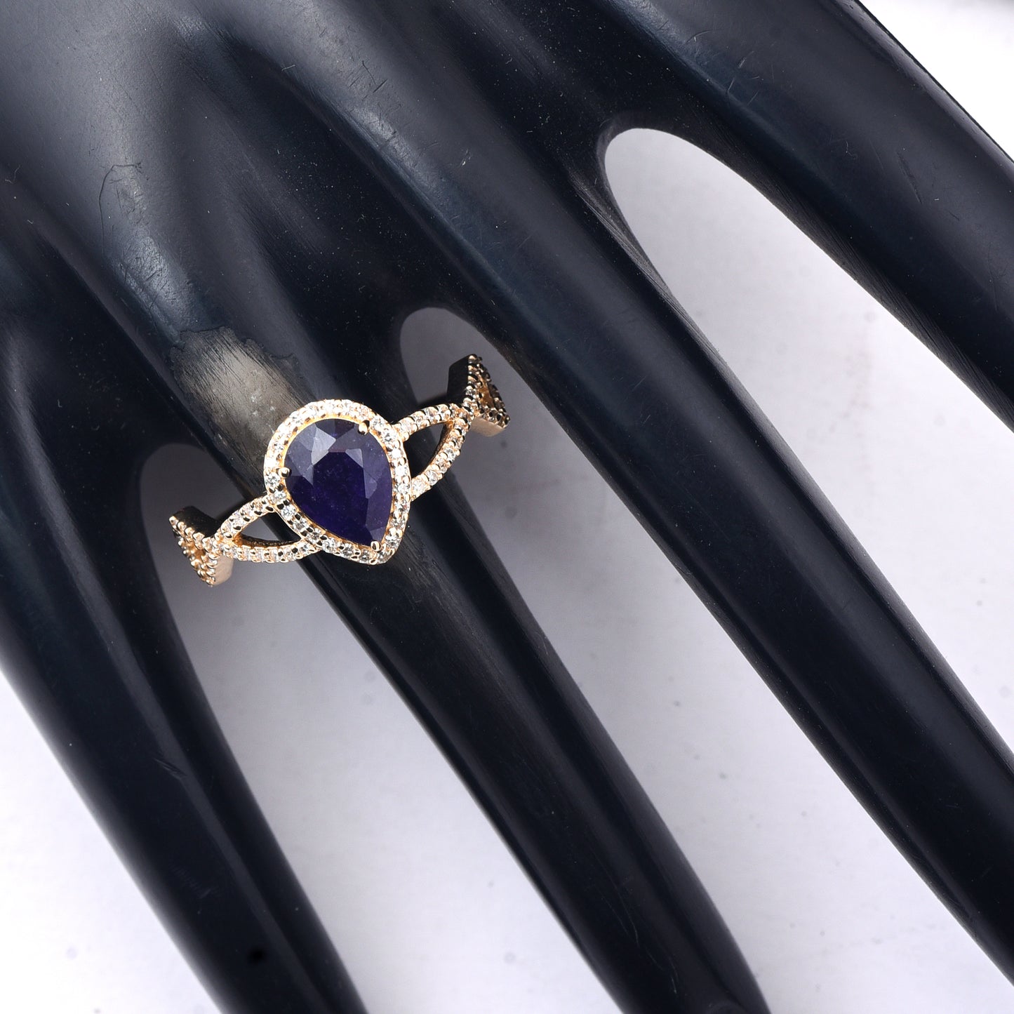 1.71 Ct Pear Mixed Cut Natural Purple Sapphire 14K Gold Ring