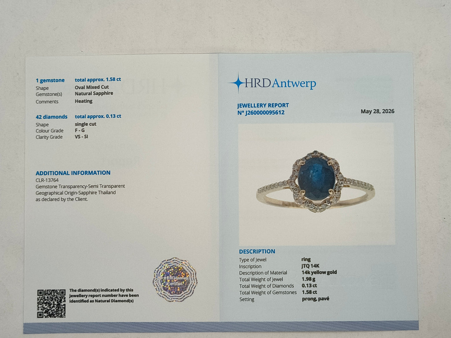 1.71 Ct Oval Mixed Cut Natural Sapphire 14K Gold Ring