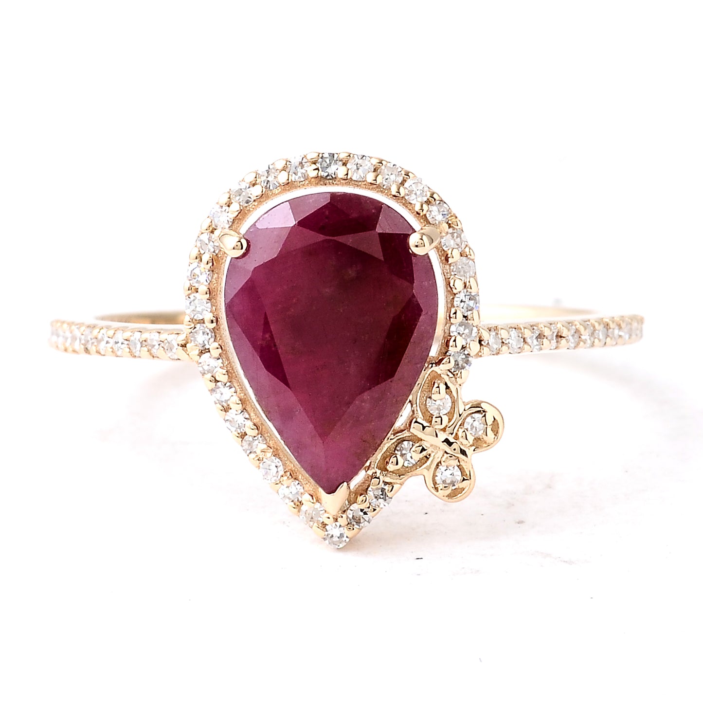 2.22 Ct Pear Mixed Cut Natural Corundum Ruby 14K Gold Ring