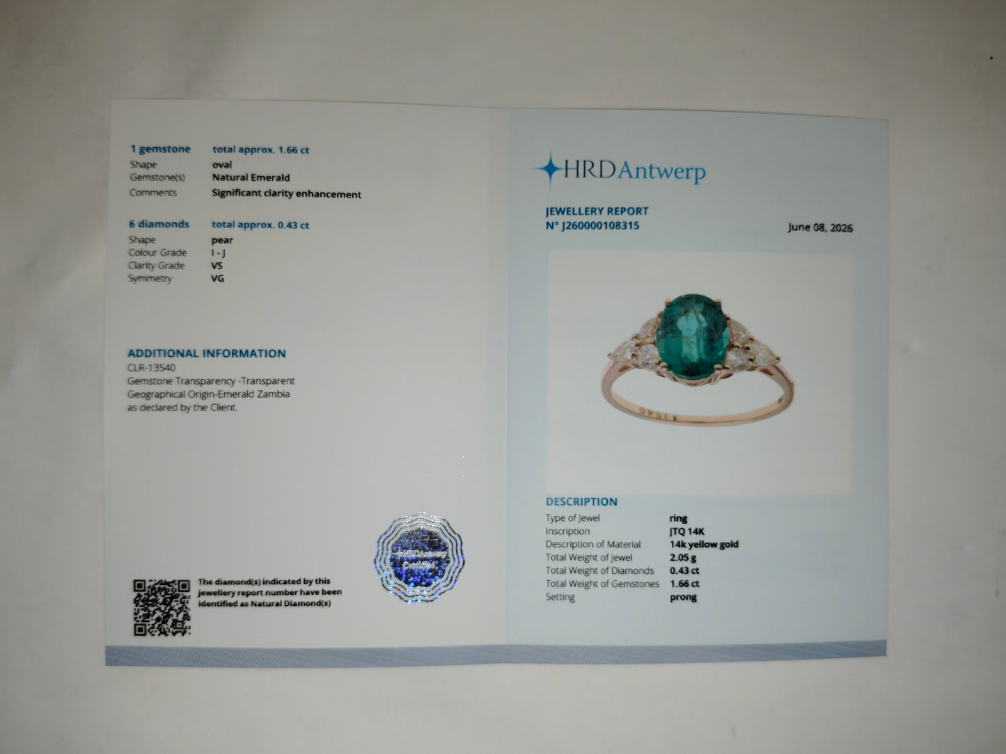 2.09 Ct Oval Mixed Cut Natural Emerald 14K Gold Ring