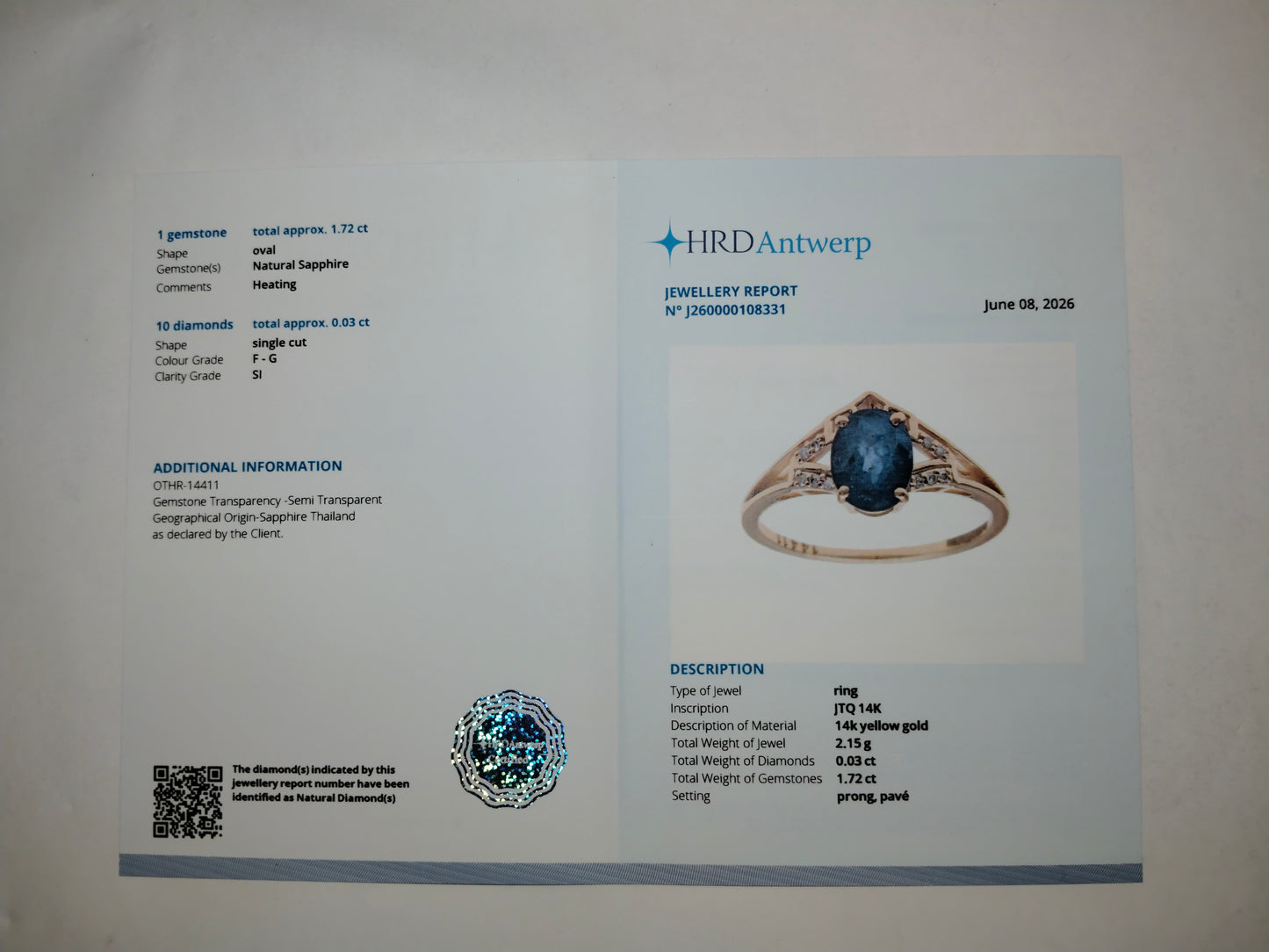 1.75 Ct Oval Mixed Cut Natural Sapphire 14K Gold Ring
