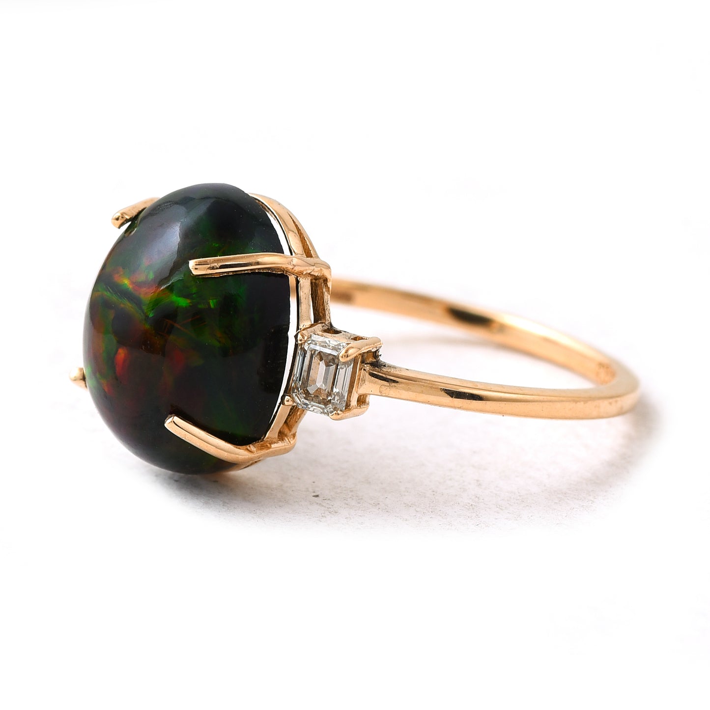 3.35 Ct Oval Black Opal 14K Gold Ring