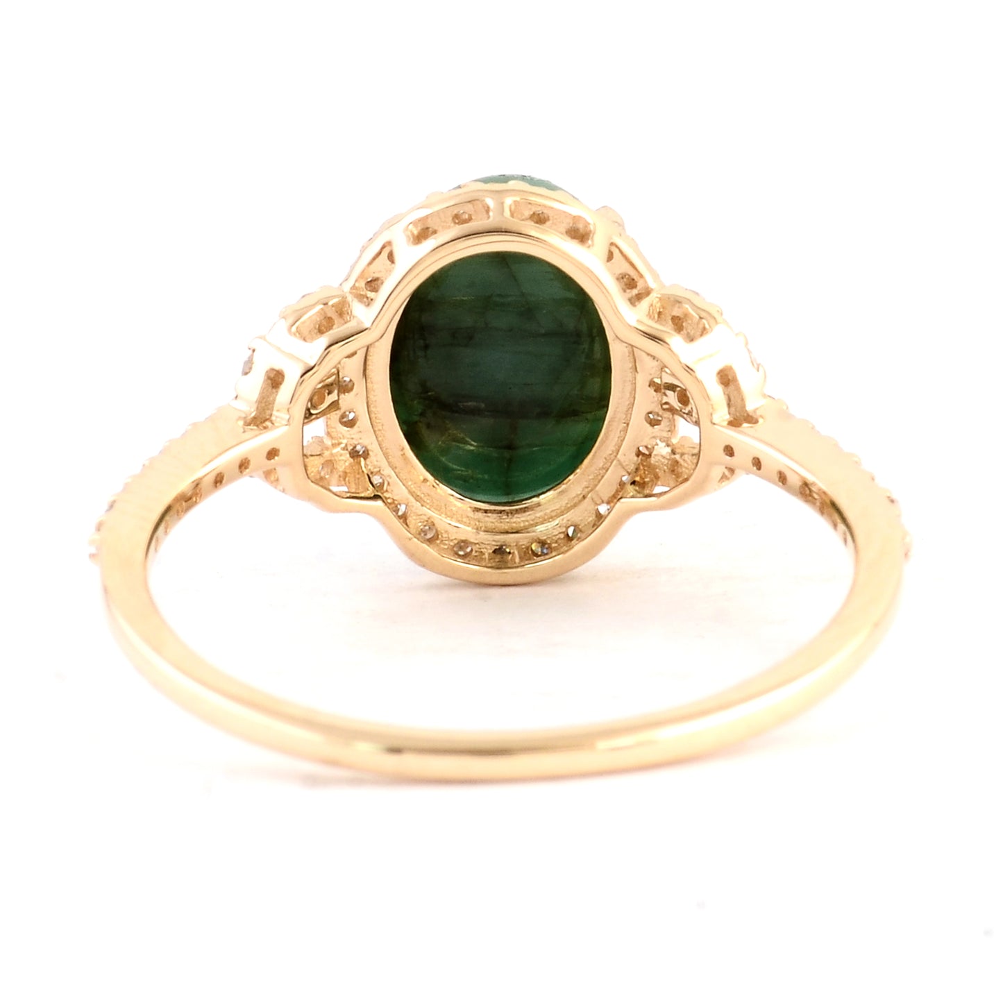 2.43 Ct Oval Cabochon Natural Beryl Emerald 14K Gold Ring