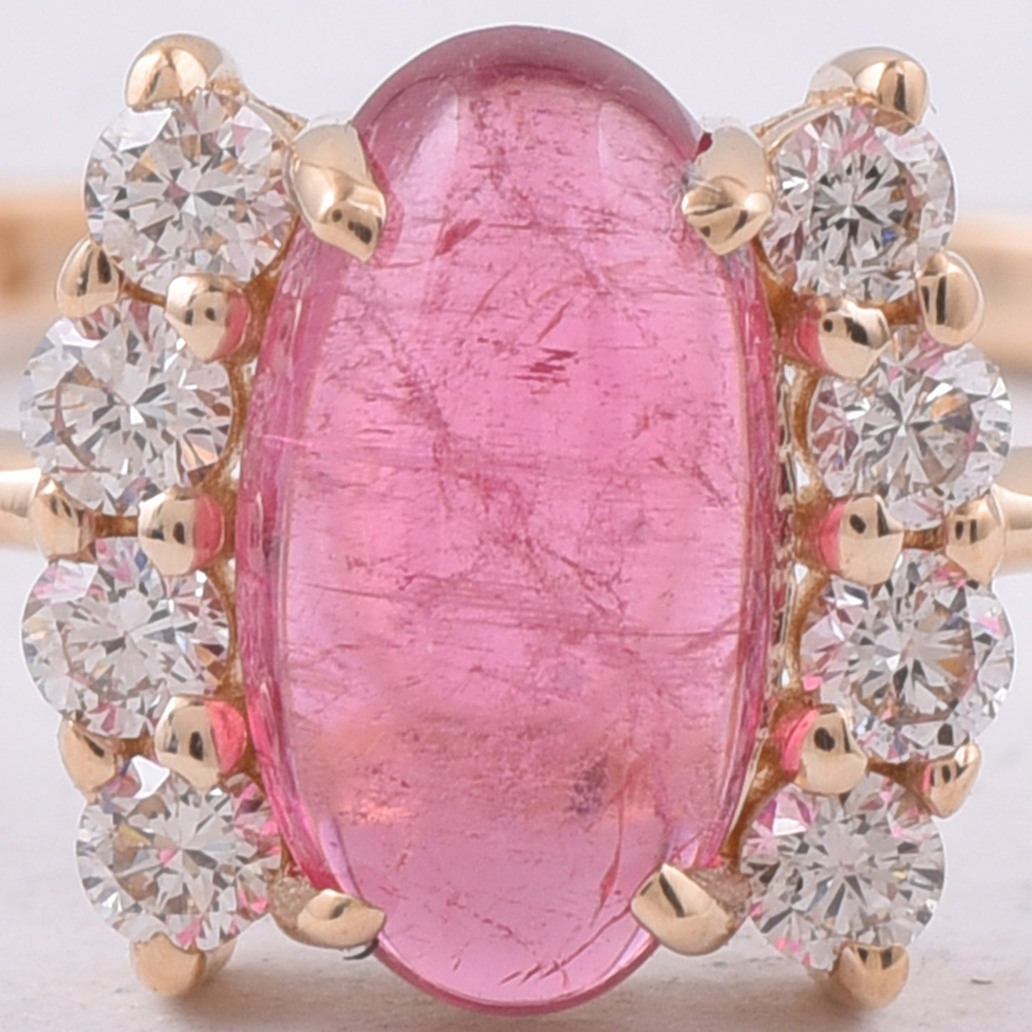 1.22 Ct Oval Cabochon Cut Natural Pink Tourmaline 14K Gold Ring