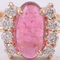 1.22 Ct Oval Cabochon Cut Natural Pink Tourmaline 14K Gold Ring