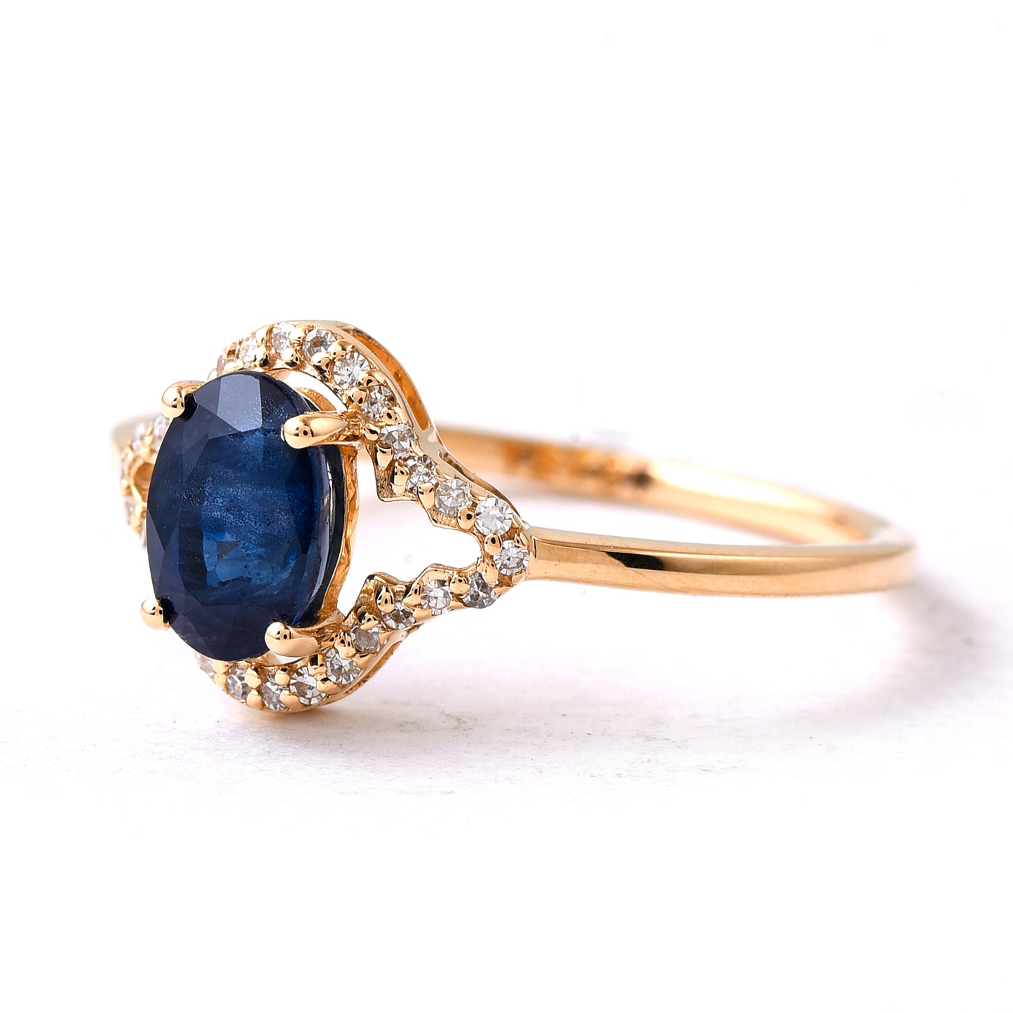 1.18 Ct Oval Mixed Cut Natural Sapphire 14K Gold Ring