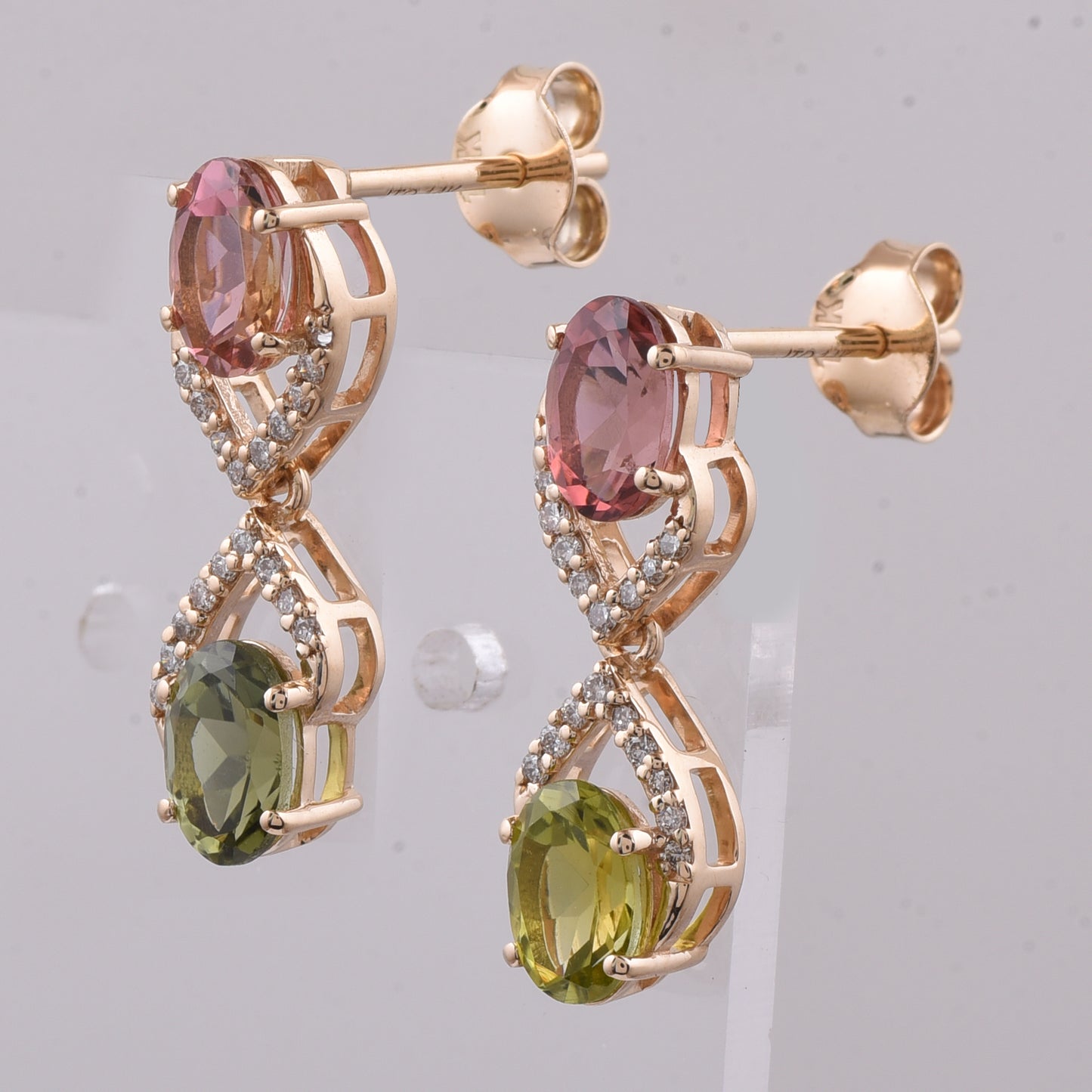 2.15 Ct Oval Natural Multi-Coloured Tourmaline 14K Gold Earrings