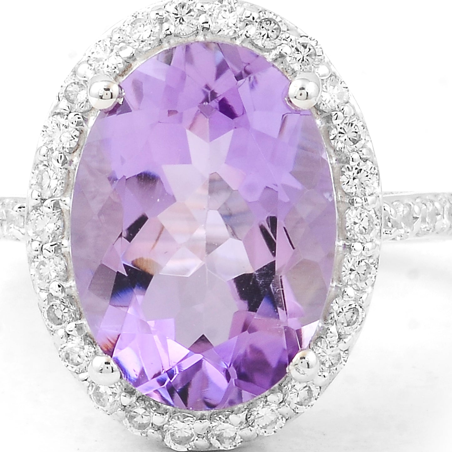 6.34 Ct Oval Amethyst, Cubic Zirconia, 925 Sterling Silver Ring
