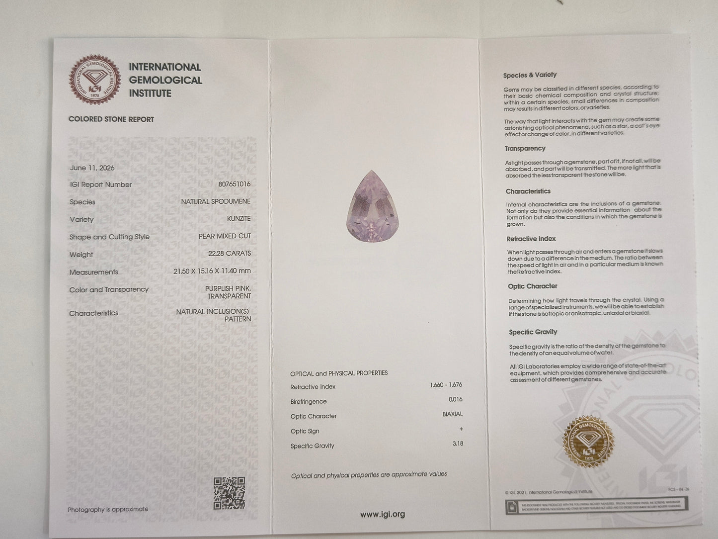22.47 Natural Spodumene Kunzite Pear Mixed Cut Gemstone