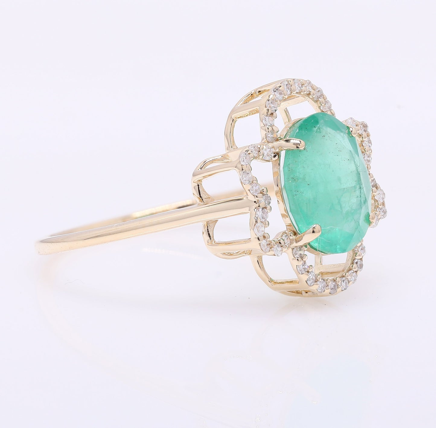1.92 Ct Oval Mixed Cut Natural Emerald 14K Gold Ring