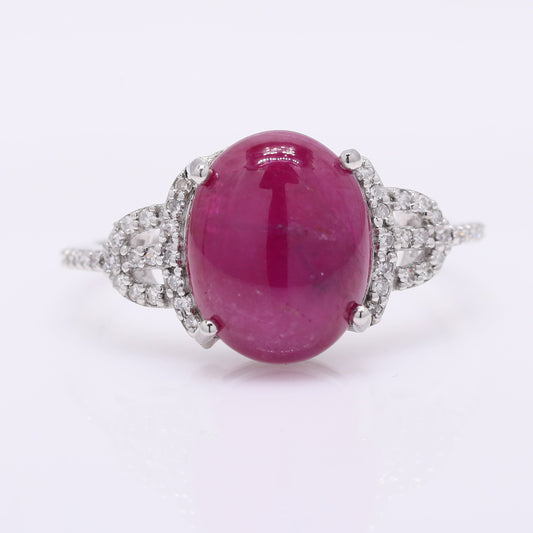 6.21 Ct Oval Cabochon Cut Natural Ruby 950 Platinum Ring