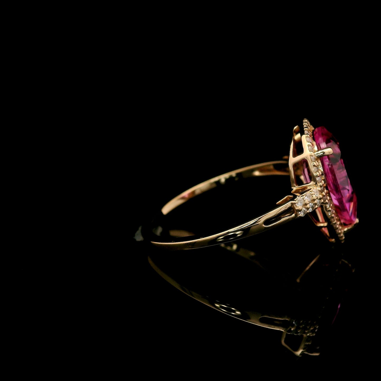 3.55 Ct Pear Mixed Cut Lab Grown Pink Sapphire 14K Gold Ring