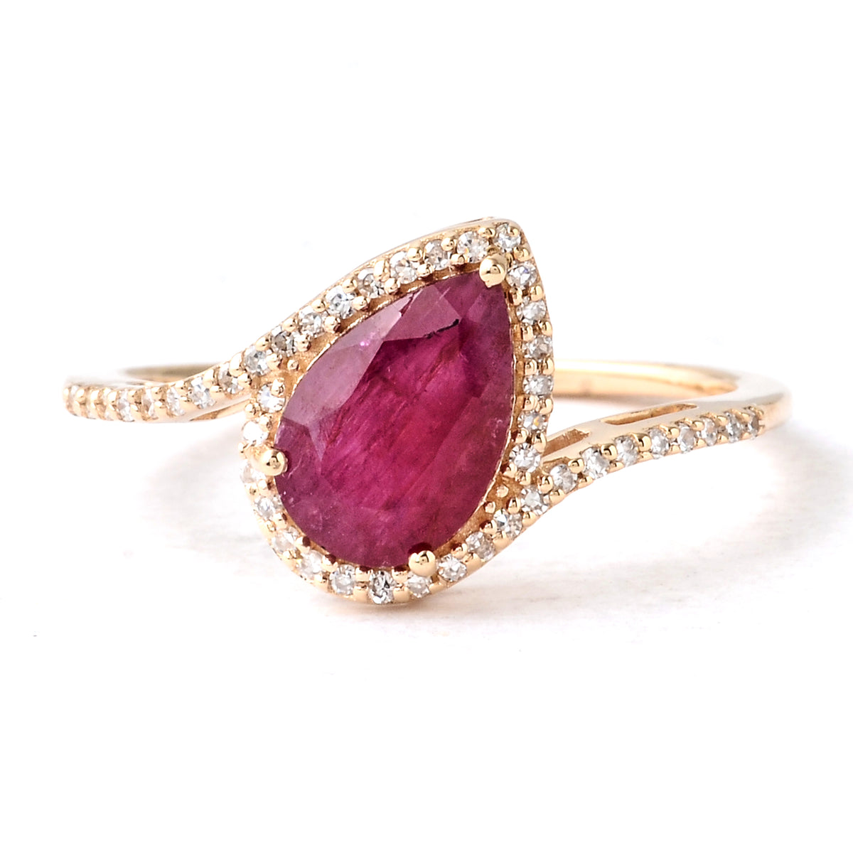1.65 Ct Pear Mixed Cut Natural Corundum Ruby 14K Gold Ring