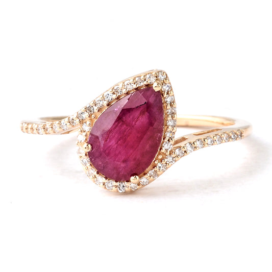 1.65 Ct Pear Mixed Cut Natural Corundum Ruby 14K Gold Ring