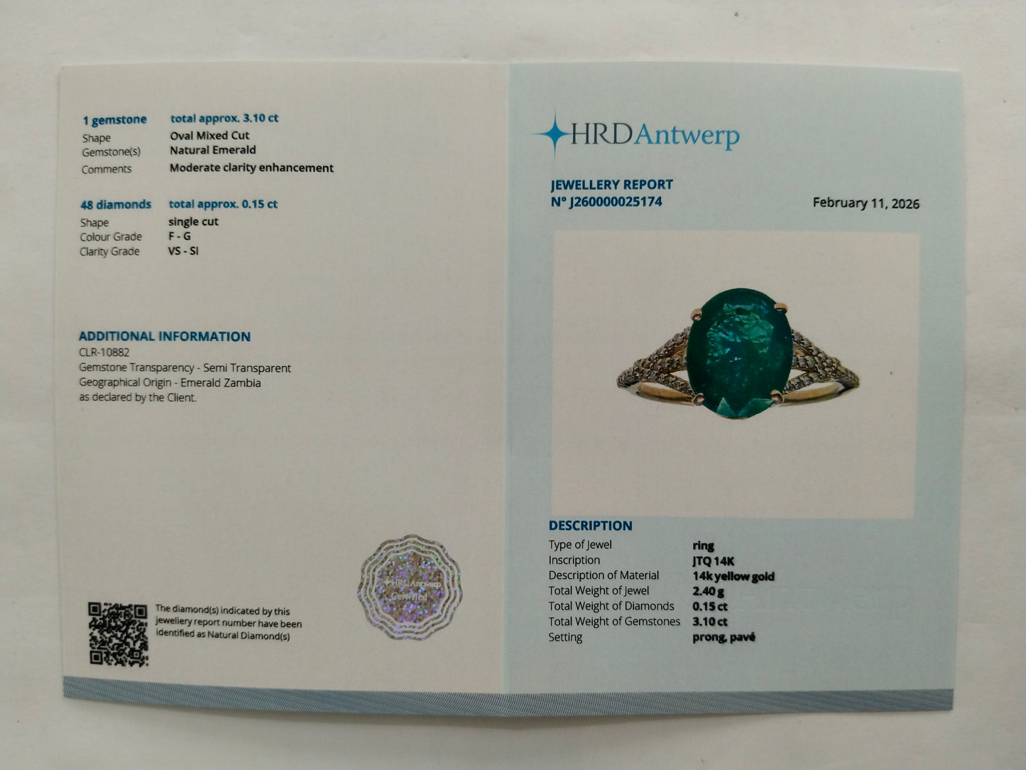 3.25 Ct Oval Mixed Cut Natural Emerald 14K Gold Ring