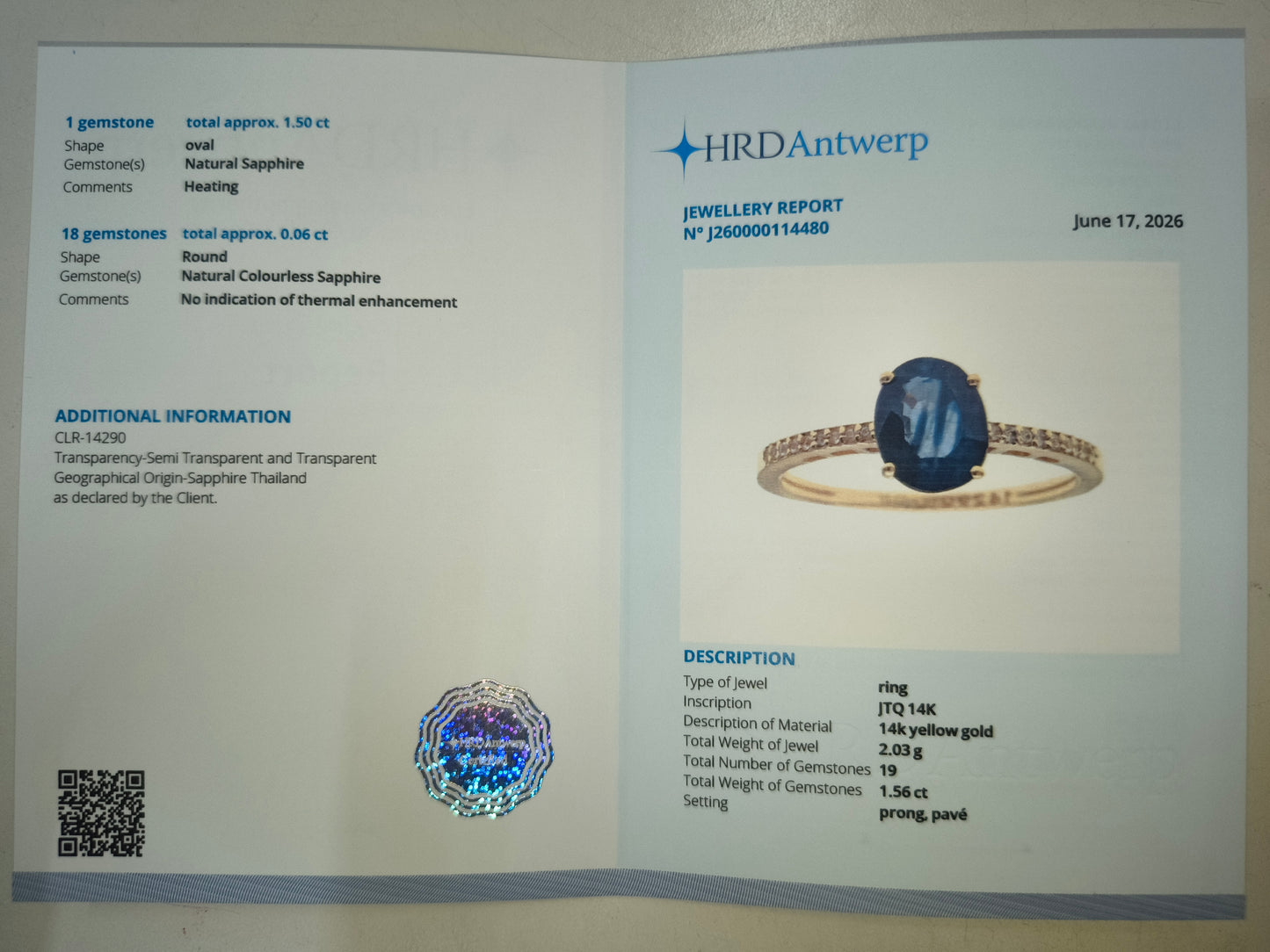 1.56 Ct Oval Natural Sapphire 14K Gold Ring