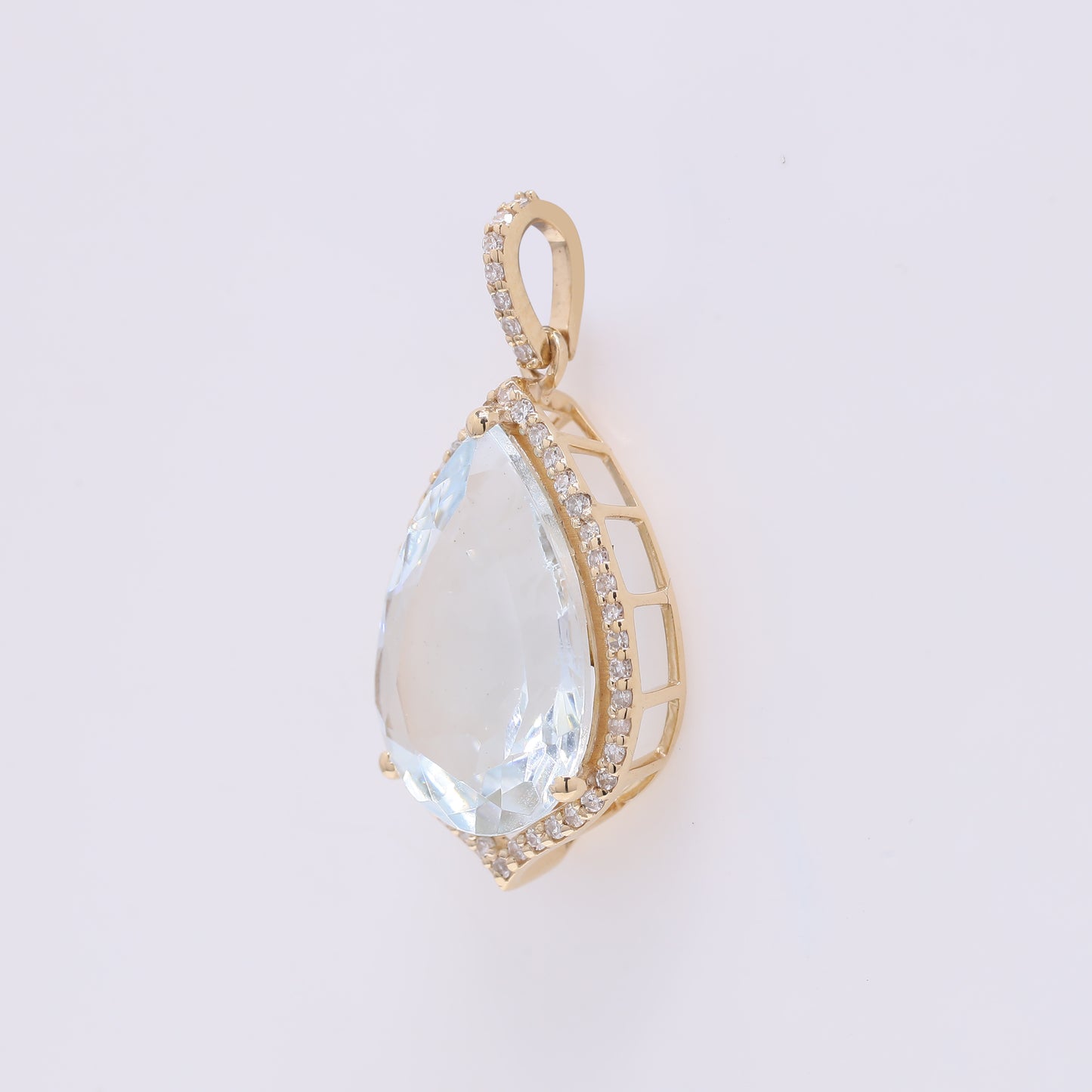 4.72 Ct Pear Mixed Cut Natural Aquamarine 14K Gold Pendant