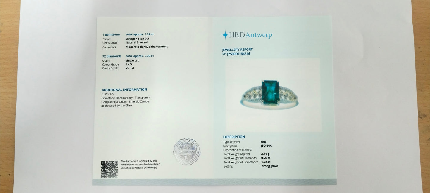 1.44 Ct Octagon Step Cut Natural Emerald 14K Gold Ring