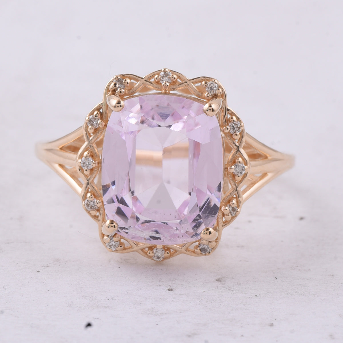 6.09 Ct Cushion Natural Kunzite 14K Gold Ring
