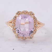 6.09 Ct Cushion Natural Kunzite 14K Gold Ring