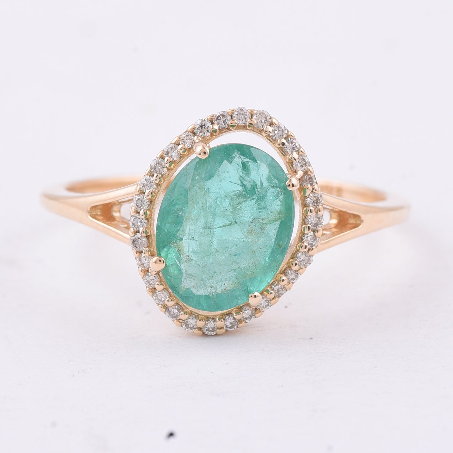 1.70 Ct Oval Natural Emerald 14K Gold Ring