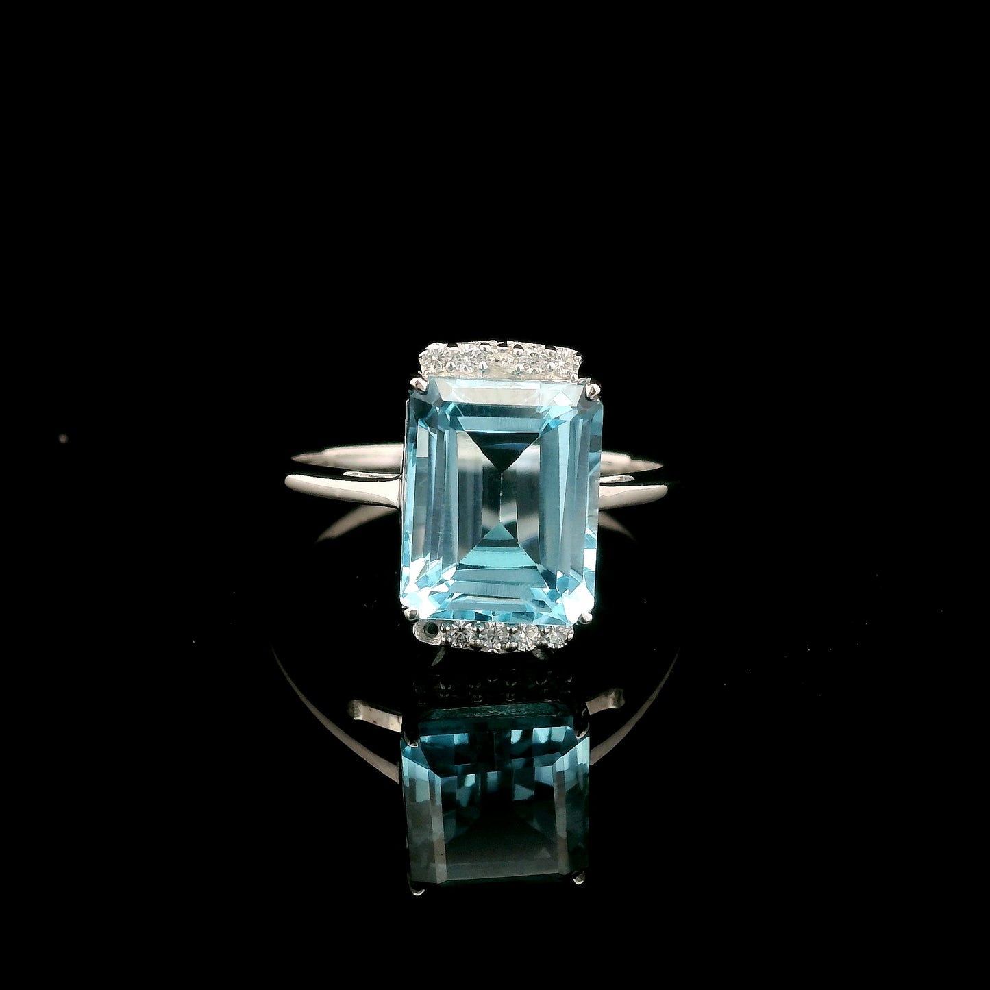 4.67 Ct Octagon Blue Topaz, White Zircon 925 Sterling Silver Ring