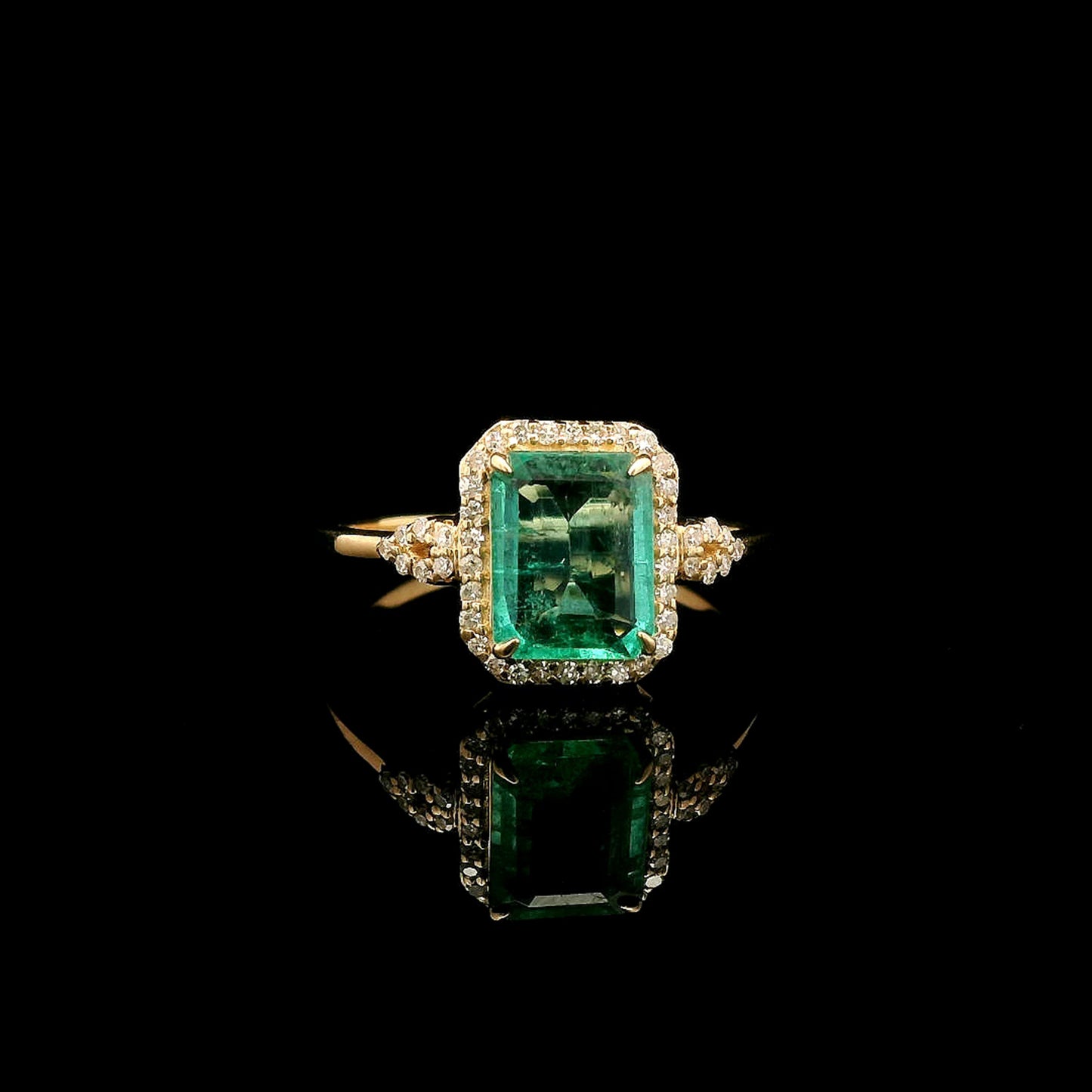 1.58 Ct Octagon Step Cut Natural Emerald 14K Gold Ring