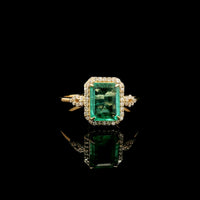1.58 Ct Octagon Step Cut Natural Emerald 14K Gold Ring