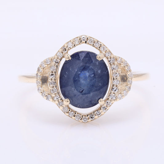 2.79 Ct Oval Mixed Cut Natural Sapphire 14K Gold Ring