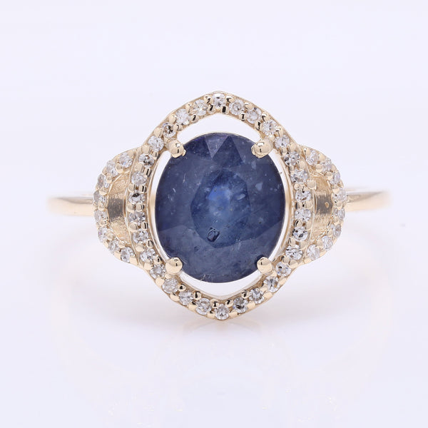 2.79 Ct Oval Mixed Cut Natural Sapphire 14K Gold Ring