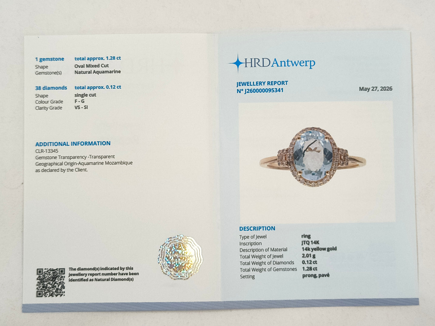 1.40 Ct Oval Mixed Cut Natural Aquamarine 14K Gold Ring