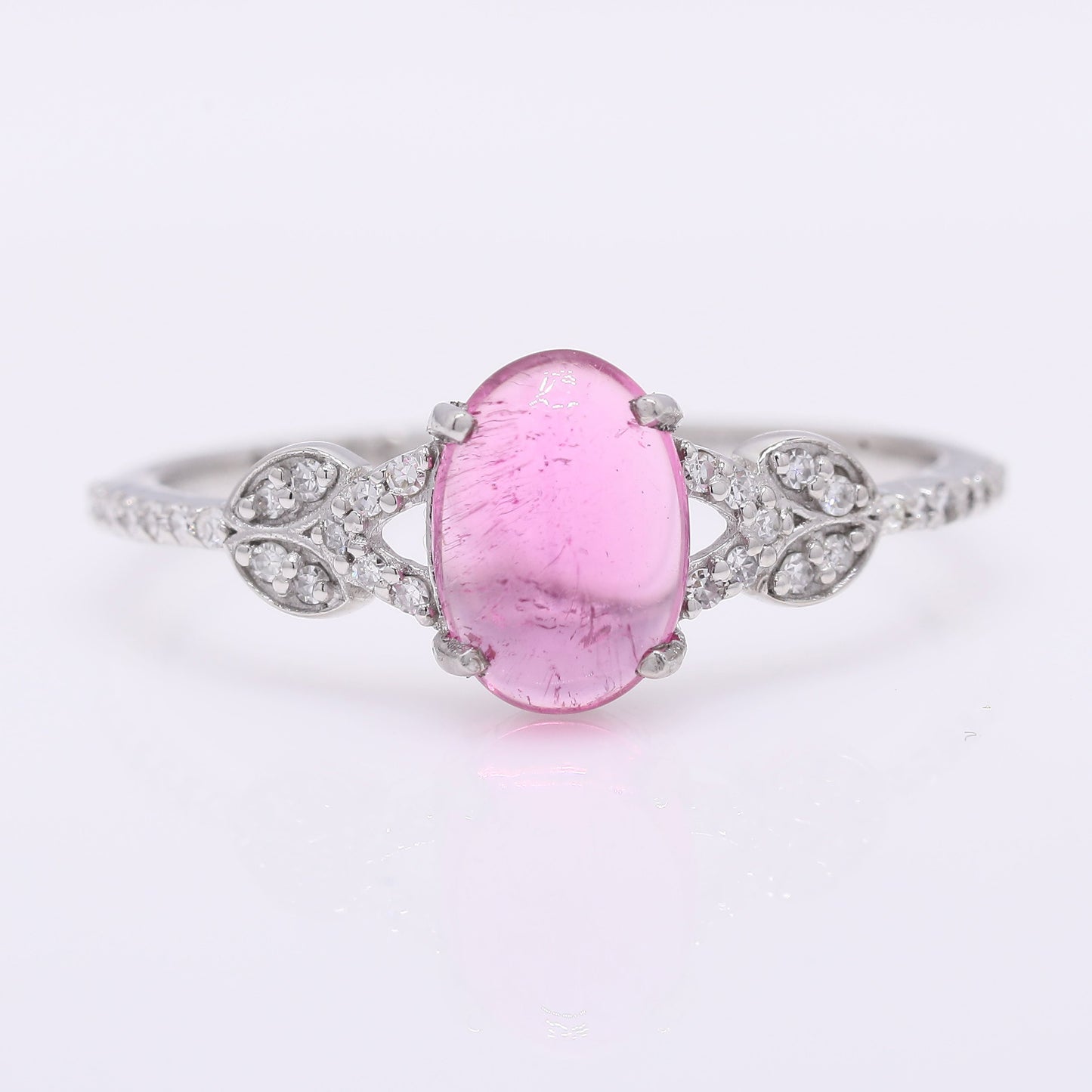 1.24 Ct Oval Cabochon Cut Natural Pink Tourmaline 950 Platinum Ring