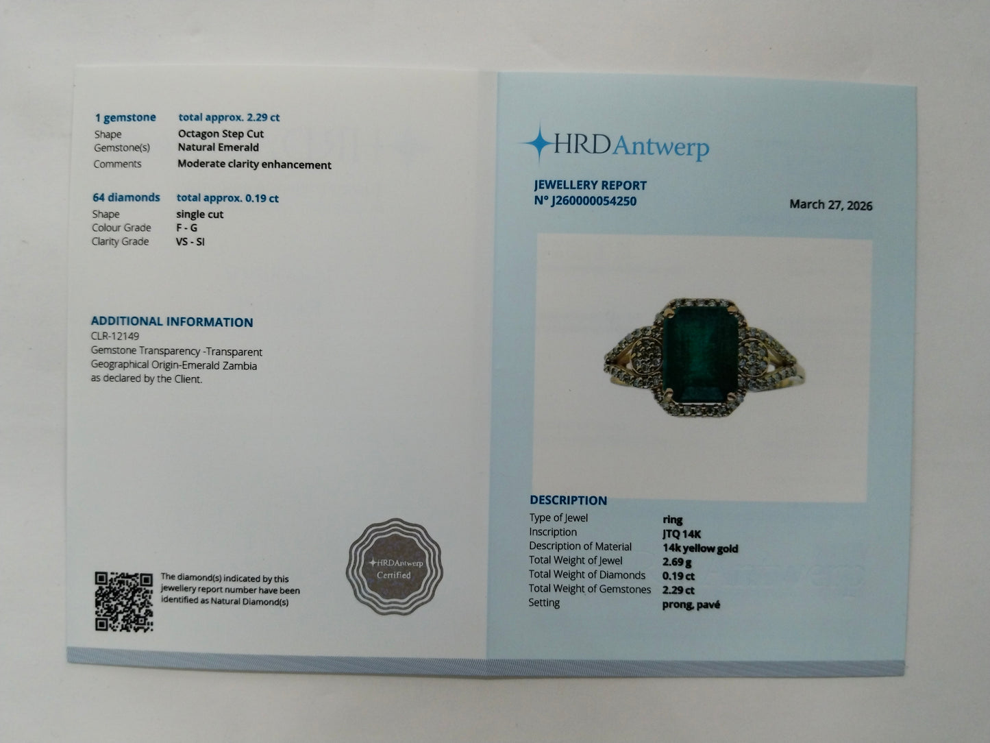 2.48 Ct Octagon Step Cut Natural Emerald 14K Gold Ring