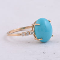 3.17 Ct Oval Cabochon Cut Natural Turquoise 14K Gold Ring