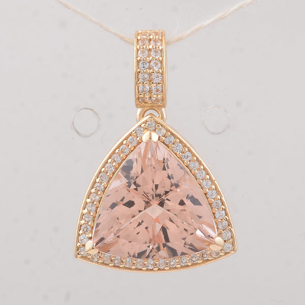 4.03 Ct Trillion Morganite 9K Gold Pendant