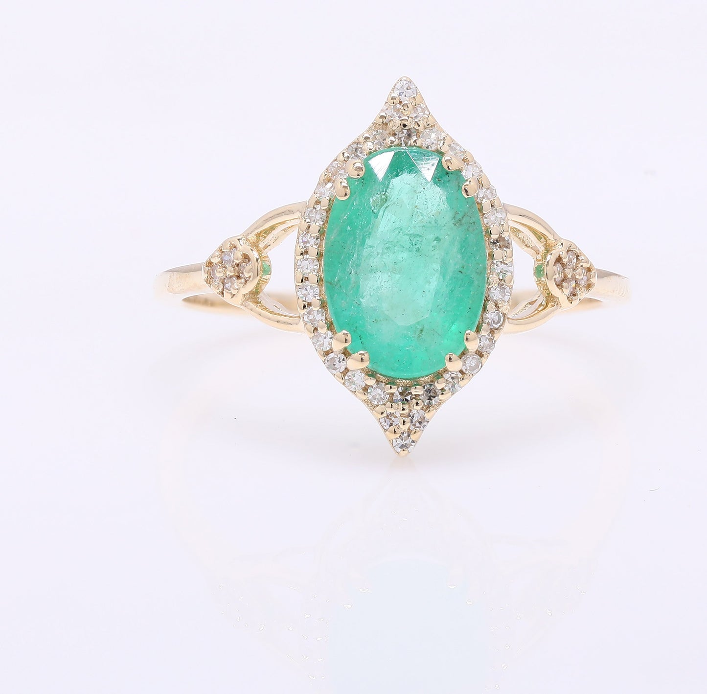 1.47 Ct Oval Mixed Cut Natural Emerald 14K Gold Ring