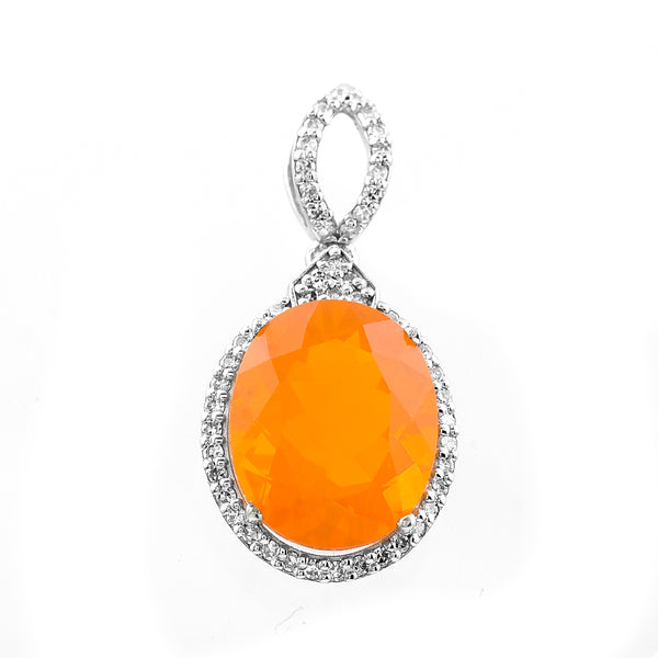 2.51 Ct Oval Mixed Cut Natural Fire Opal 950 Platinum Pendant
