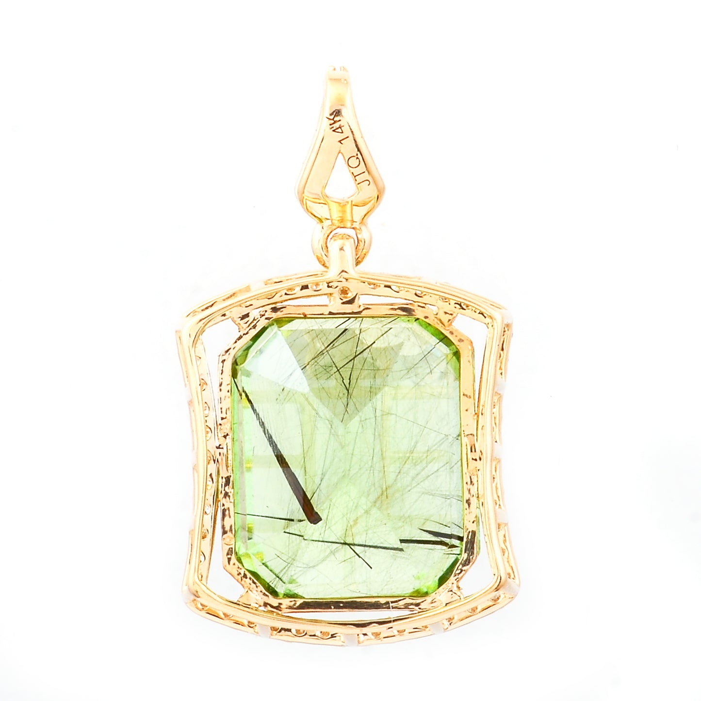 8.30 Ct Octagon Natural Eridot 14K Gold Pendant