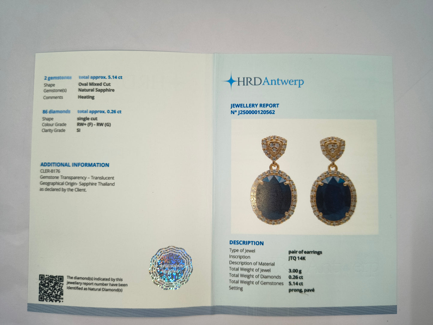 5.40 Ct Oval Natural Sapphire 14K Gold Earrings