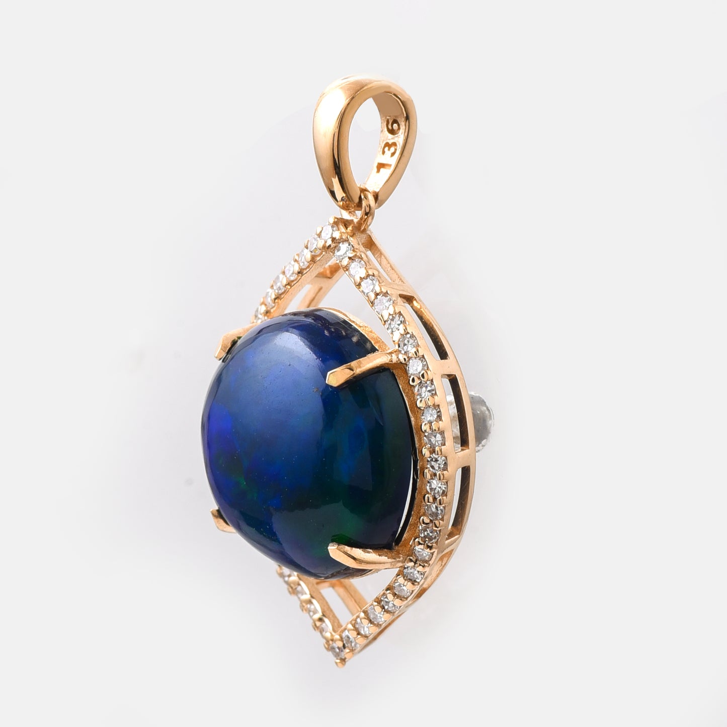 3.38 Ct Round Cabochon Cut Natural Black Opal 14K Gold Pendant